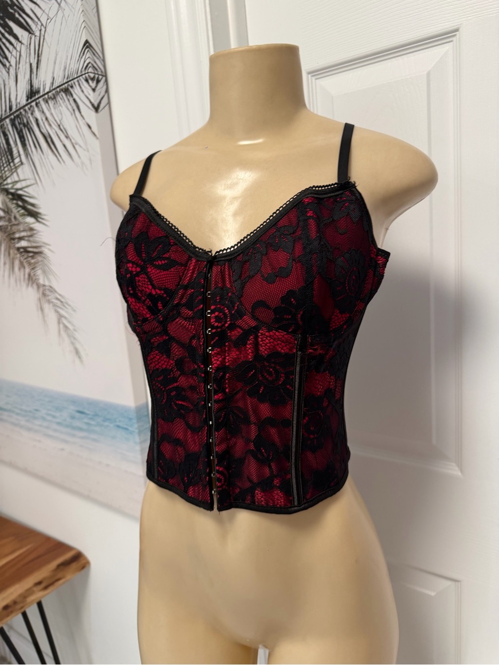 SHEIN Red and Black Lace Bustier Corset Top